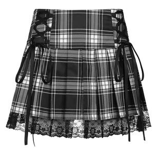 Plaid Lace-Trimmed Skirt